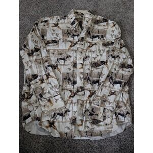 Natural Issue Mens Hunting Dog Pheasant Print Button Down Shirt Cream Large L